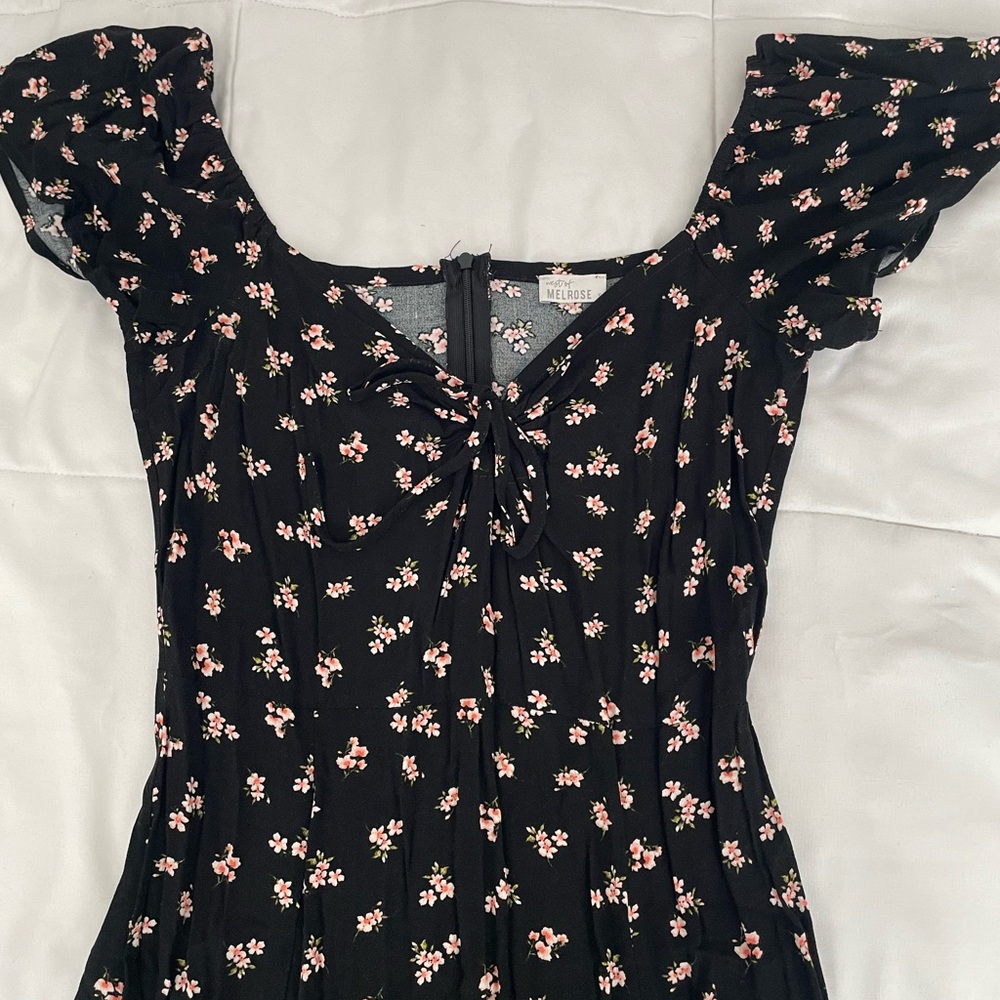 Floral Black Dress with Pink Accents